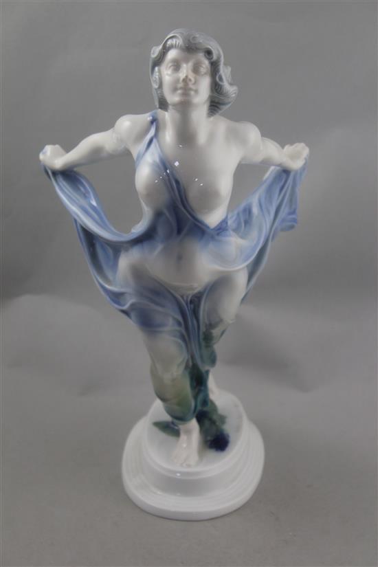 A Rosenthal Art Deco figurine of a semi-nude lady, modelled by Ferdinand Liebermann, 1920s, 38.5cm